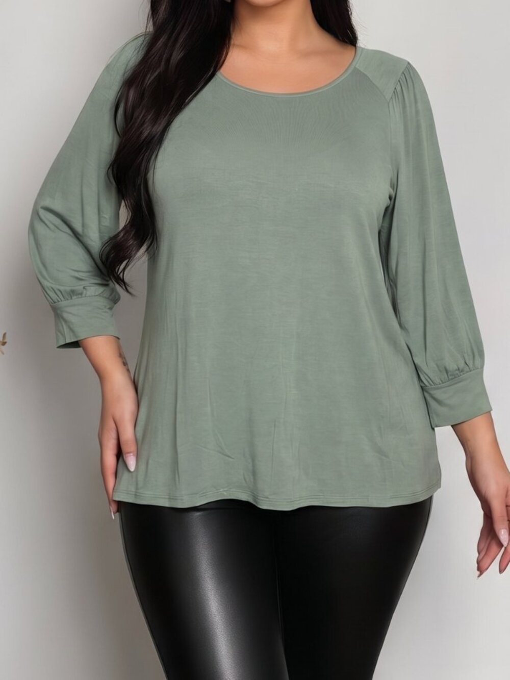 RDI Plus Size Office Feminine Green Stretch Tunic Top Blouse 1X NWOT